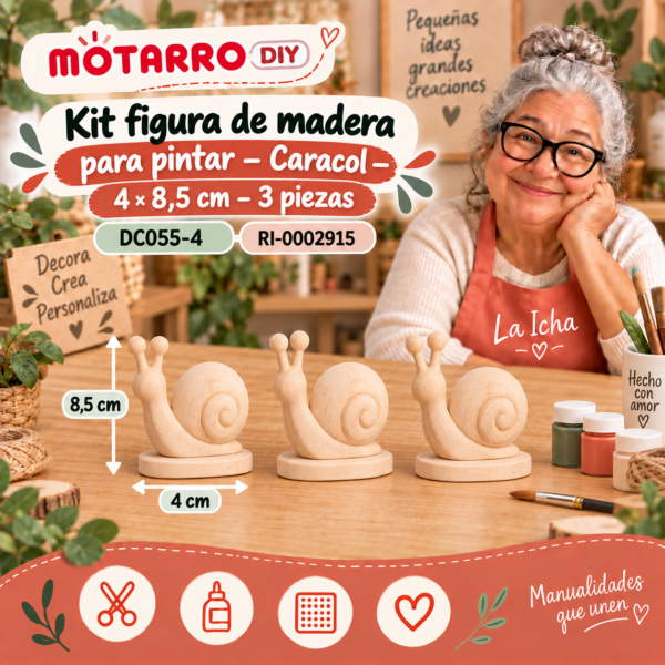 Kit figura de madera para pintar – Caracol – 4 × 8,5 cm – 3 piezas
