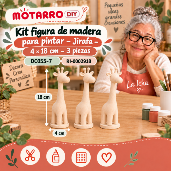 Kit figura de madera para pintar – Jirafa – 4 × 18 cm – 3 piezas