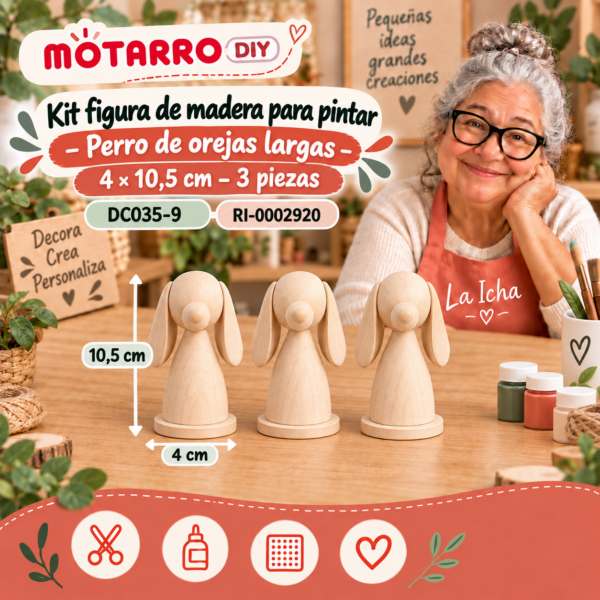 ri-0002920-dc055-9 Kit figura de madera para pintar – Perro de orejas largas – 4 × 10,5 cm – 3 piezas