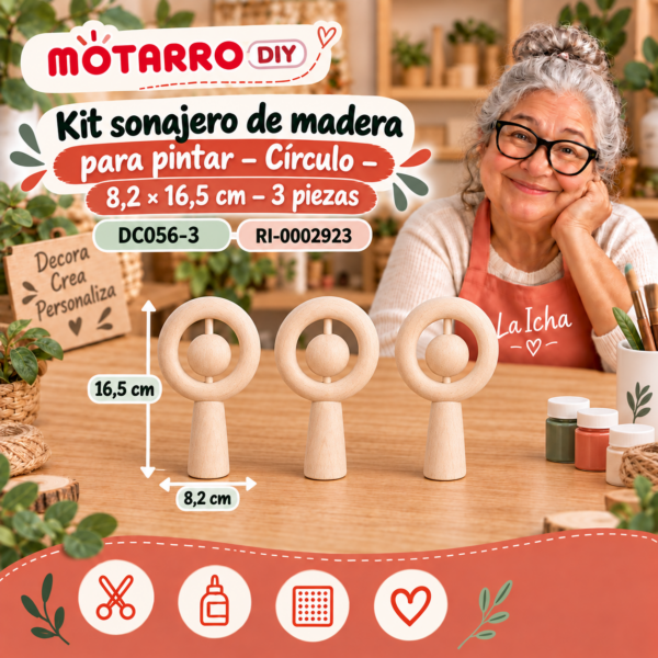 ri-0002923-dc056-3 Kit sonajero de madera para pintar – Círculo – 8,2 × 16,5 cm – 3 piezas