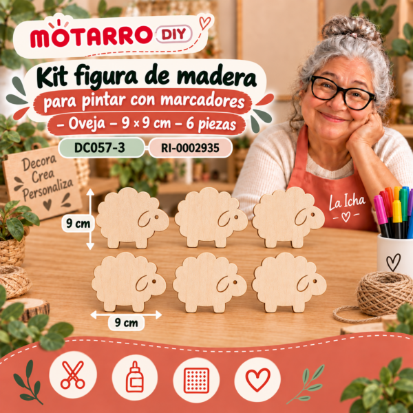 Kit figura de madera para pintar con marcadores – Oveja – 9 × 9 cm – 6 piezas