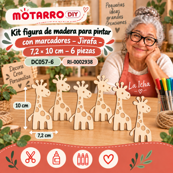 Kit figura de madera para pintar con marcadores – Jirafa – 7,2 × 10 cm – 6 piezas