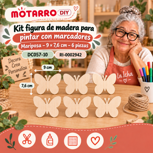 Kit figura de madera para pintar con marcadores – Mariposa – 9 × 7,6 cm – 6 piezas