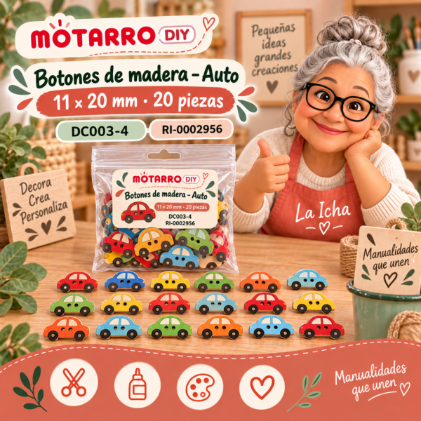 ri-0002956-dc003-4 Botones de madera para manualidades – Auto – 11 × 20 mm – 20 piezas