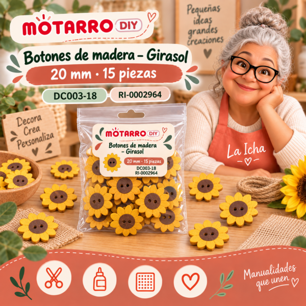 ri-0002964-dc003-18 Botones de madera para manualidades – Girasol – 20 mm – 15 piezas