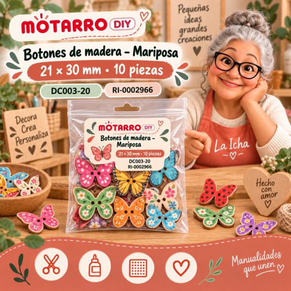 ri-0002966-dc003-20 Botones de madera para manualidades – Mariposa – 21 × 30 mm – 10 piezas