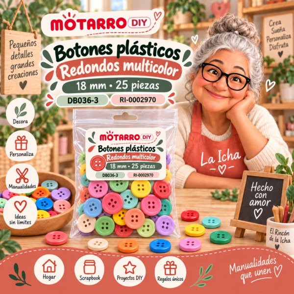 ri-0002970-db036-3 Botones plásticos para manualidades – Redondos multicolor – 18 mm – 25 piezas