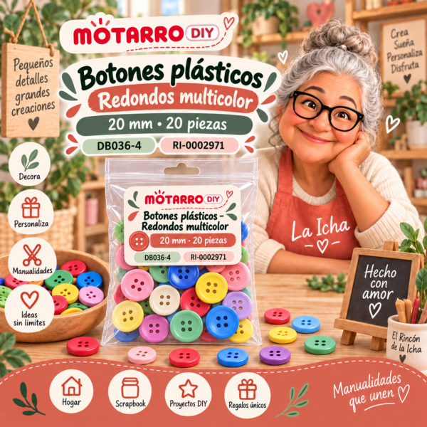 ri-0002971-db036-4 Botones plásticos para manualidades – Redondos multicolor – 20 mm – 20 piezas