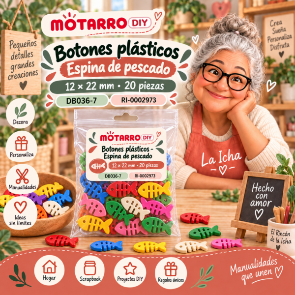 Botones plásticos para manualidades – Espina de pescado – 12 × 22 mm – 20 piezas