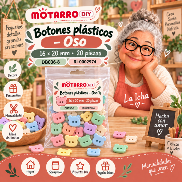 ri-0002974-db036-8 Botones plásticos para manualidades – Oso – 16 × 20 mm – 20 piezas