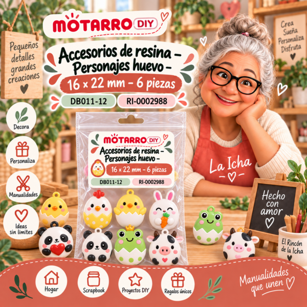 Accesorios de resina – Personajes huevo – 16 × 22 mm – 6 piezas