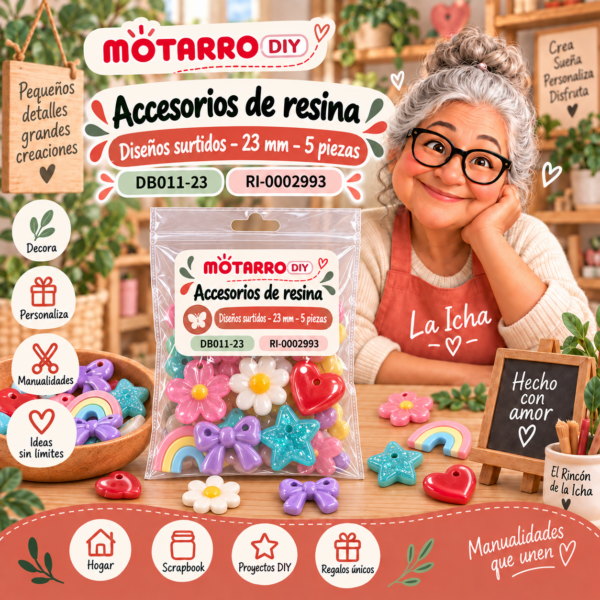 ri-0002993-db011-23 Accesorios de resina – Diseños surtidos – 23 mm – 5 piezas