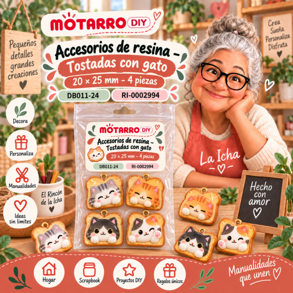 Accesorios de resina – Tostadas con gato – 20 × 25 mm – 4 piezas