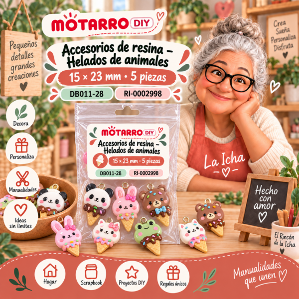 Accesorios de resina – Helados de animales – 15 × 23 mm – 5 piezas