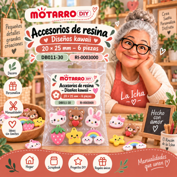ri-0003000-db011-30 Accesorios de resina – Diseños kawaii – 20 × 25 mm – 6 piezas