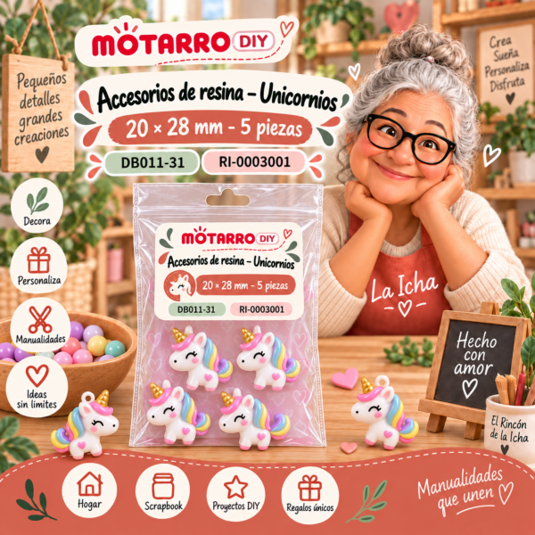 ri-0003001-db011-31 Accesorios de resina – Unicornios – 20 × 28 mm – 5 piezas