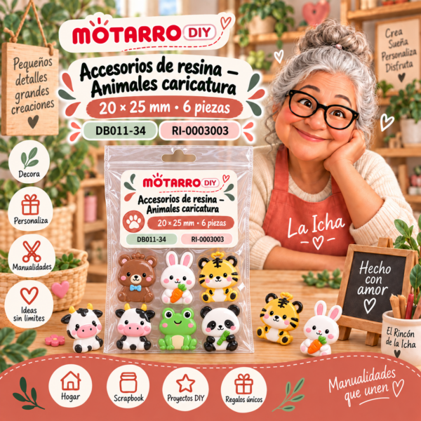 Accesorios de resina – Animales caricatura – 20 × 25 mm – 6 piezas