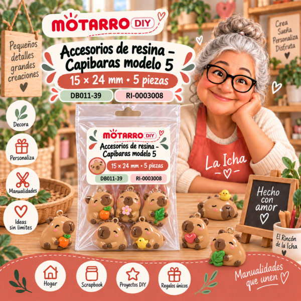Accesorios de resina – Capibaras modelo 5 – 15 × 24 mm – 5 piezas