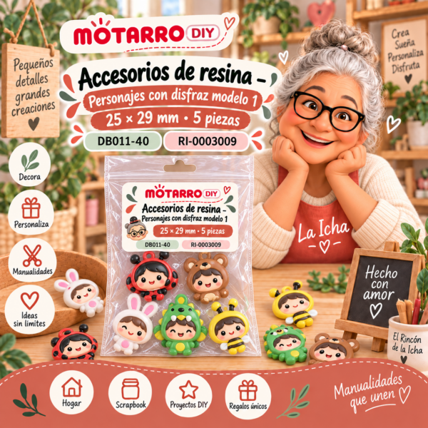 Accesorios de resina – Personajes con disfraz modelo 1 – 25 × 29 mm – 5 piezas