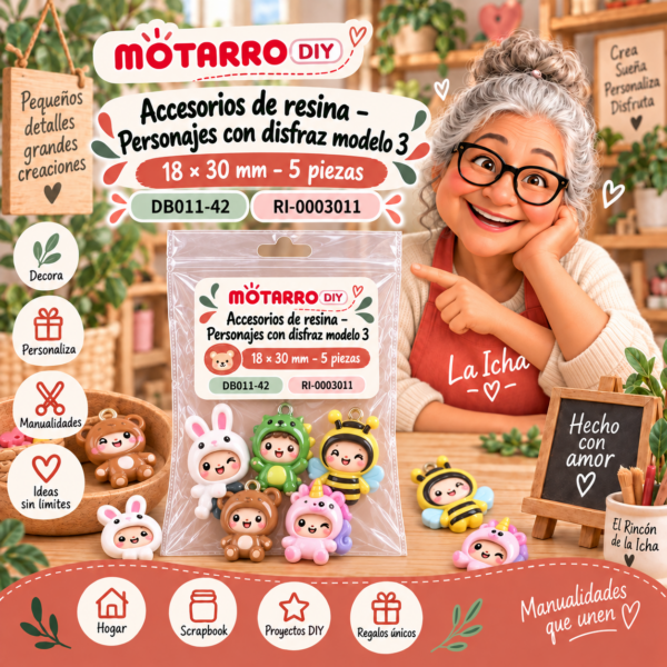 Accesorios de resina – Personajes con disfraz modelo 3 – 18 × 30 mm – 5 piezas
