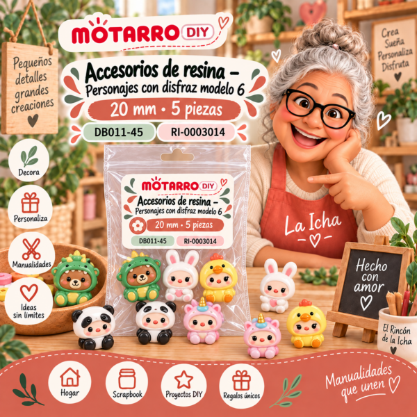 ri-0003014-db011-45 Accesorios de resina – Personajes con disfraz modelo 6 – 20 mm – 5 piezas