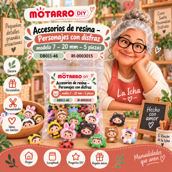ri-0003015-db011-46 Accesorios de resina – Personajes con disfraz modelo 7 – 20 mm – 5 piezas