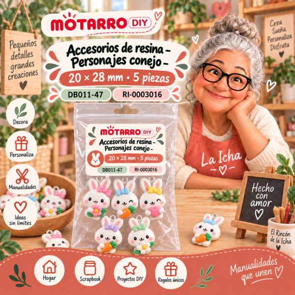 Accesorios de resina – Personajes conejo – 20 × 28 mm – 5 piezas