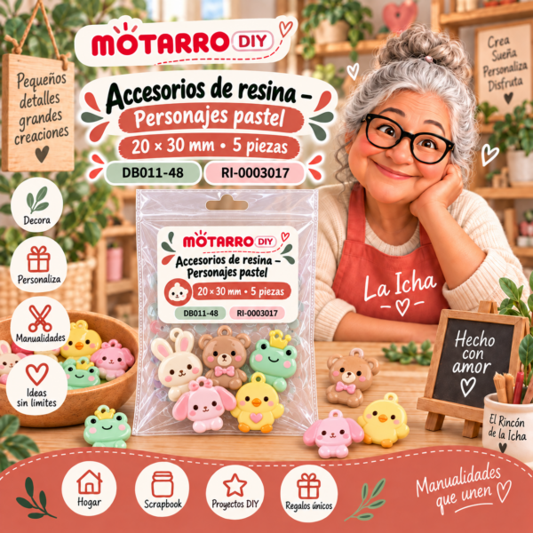 ri-0003017-db011-48 Accesorios de resina – Personajes pastel – 20 × 30 mm – 5 piezas