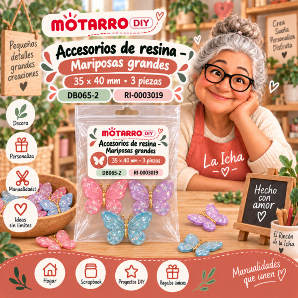 ri-0003019-db065-2 Accesorios de resina – Mariposas grandes – 35 × 40 mm – 3 piezas