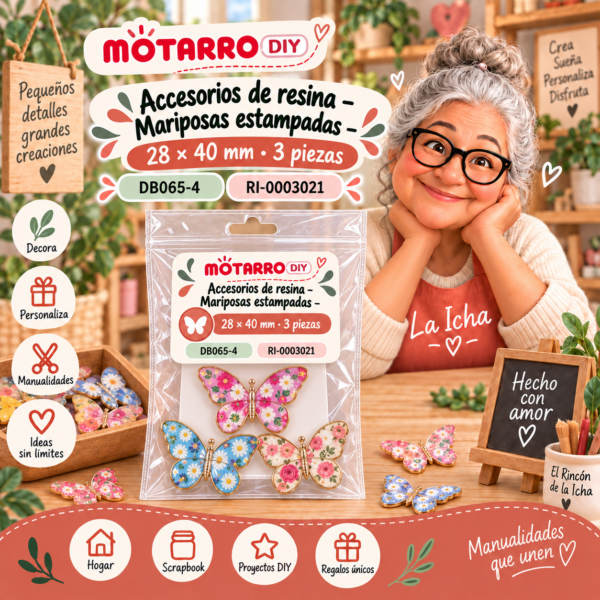Accesorios de resina – Mariposas estampadas – 28 × 40 mm – 3 piezas