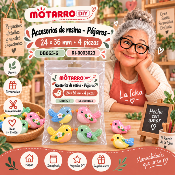 ri-0003023-db065-6 Accesorios de resina – Pájaros – 24 × 36 mm – 4 piezas