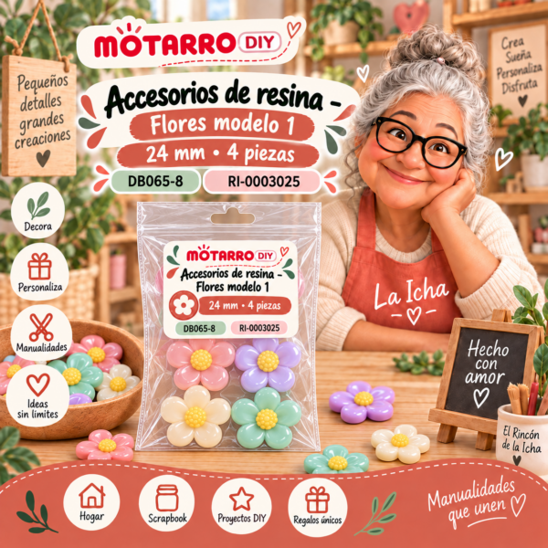 Accesorios de resina – Flores modelo 1 – 24 mm – 4 piezas