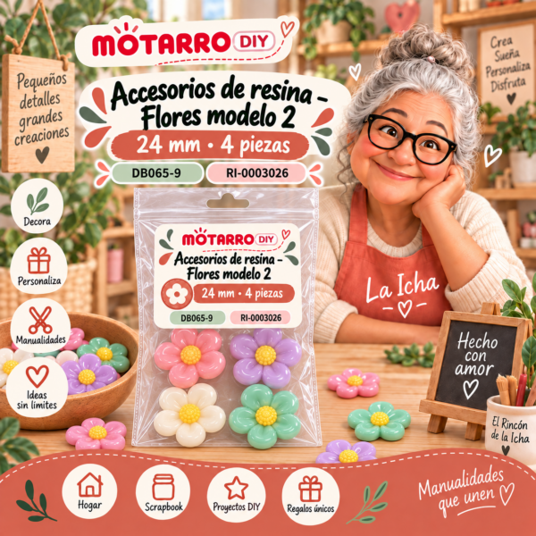 ri-0003026-db065-9 Accesorios de resina – Flores modelo 2 – 24 mm – 4 piezas