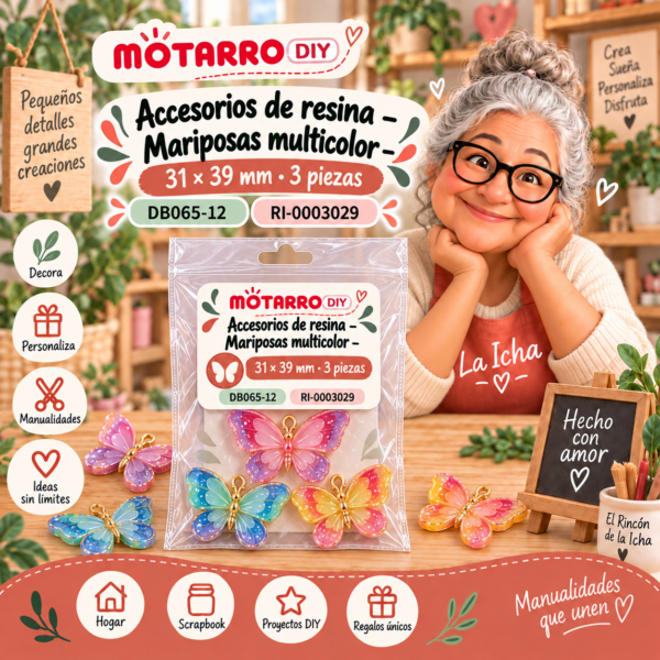 ri-0003029-db065-12 Accesorios de resina – Mariposas multicolor – 31 × 39 mm – 3 piezas