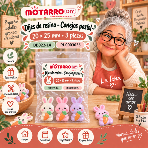 ri-0003035-db022-14 Dijes de resina – Conejos pastel – 20 × 25 mm – 3 piezas