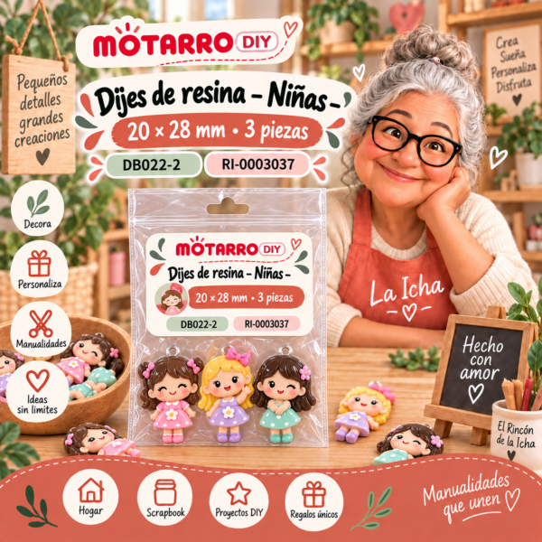 Dijes de resina – Niñas – 20 × 28 mm – 3 piezas