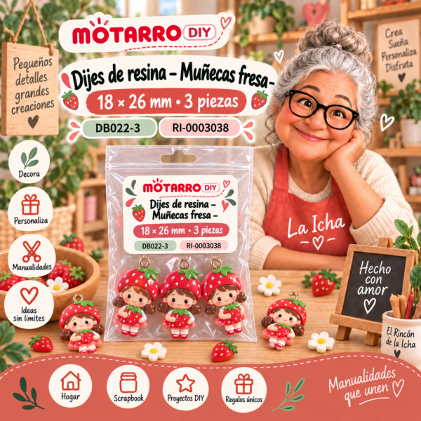 ri-0003038-db022-3 Dijes de resina – Muñecas fresa – 18 × 26 mm – 3 piezas