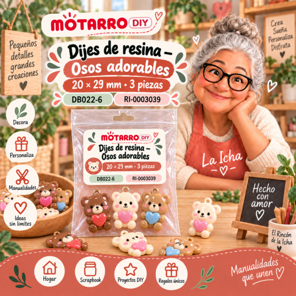 Dijes de resina – Osos adorables – 20 × 29 mm – 3 piezas