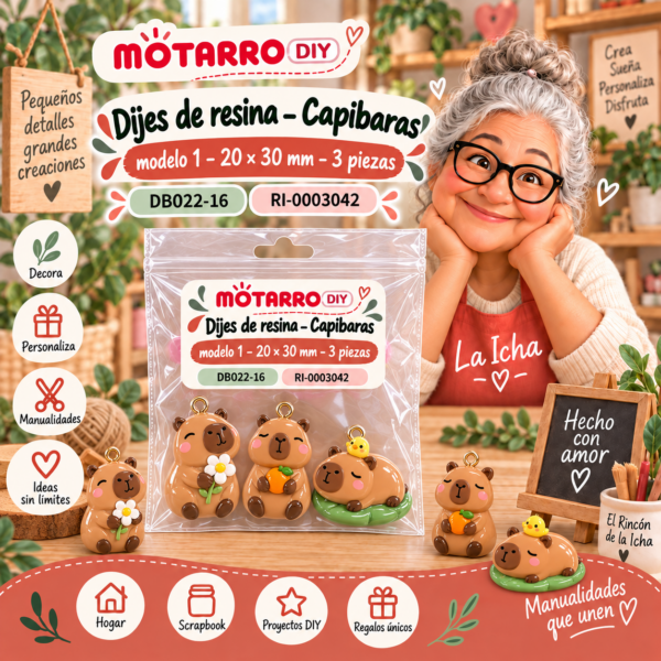 ri-0003042-db022-16 Dijes de resina – Capibaras modelo 1 – 20 × 30 mm – 3 piezas