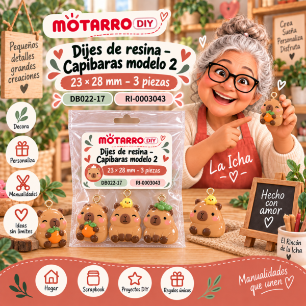 ri-0003043-db022-17 Dijes de resina – Capibaras modelo 2 – 23 × 28 mm – 3 piezas