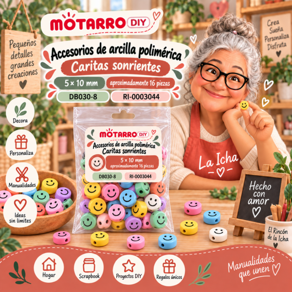 ri-0003044-db030-8 Accesorios de arcilla polimérica – Caritas sonrientes – 5 × 10 mm – aproximadamente 16 piezas