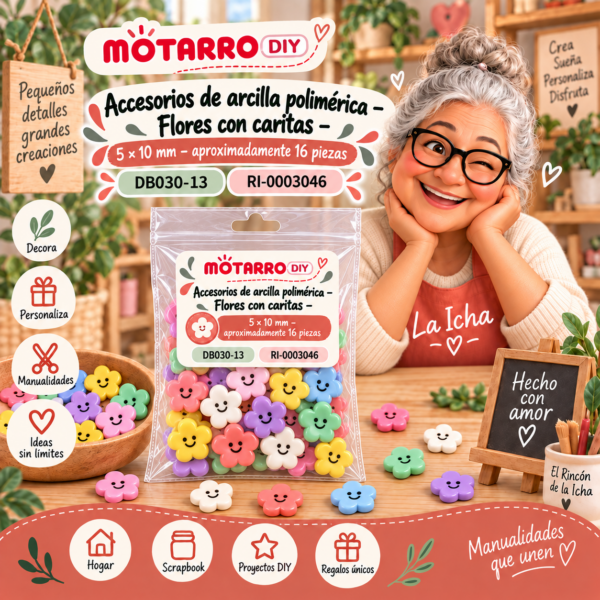 Accesorios de arcilla polimérica – Flores con caritas – 5 × 10 mm – aproximadamente 16 piezas