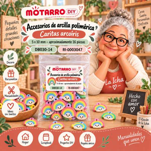 ri-0003047-db030-14 Accesorios de arcilla polimérica – Caritas arcoíris – 5 × 10 mm – aproximadamente 16 piezas