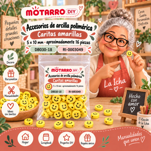 Accesorios de arcilla polimérica – Caritas amarillas – 5 × 10 mm – aproximadamente 16 piezas