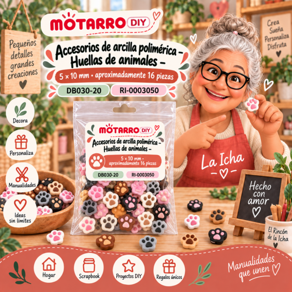 Accesorios de arcilla polimérica – Huellas de animales – 5 × 10 mm – aproximadamente 16 piezas