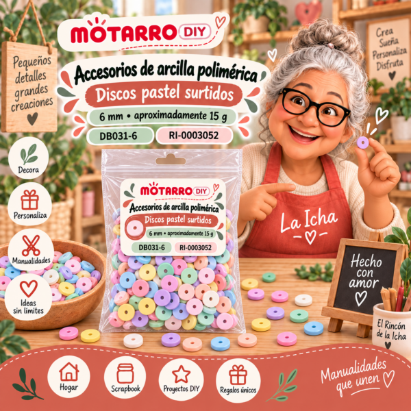 ri-0003052-db031-6 Accesorios de arcilla polimérica – Discos pastel surtidos – 6 mm – aproximadamente 15 g