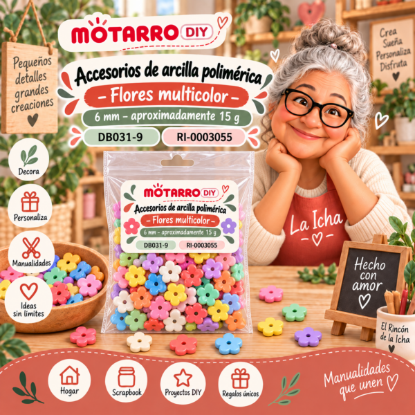 Accesorios de arcilla polimérica – Flores multicolor – 6 mm – aproximadamente 15 g
