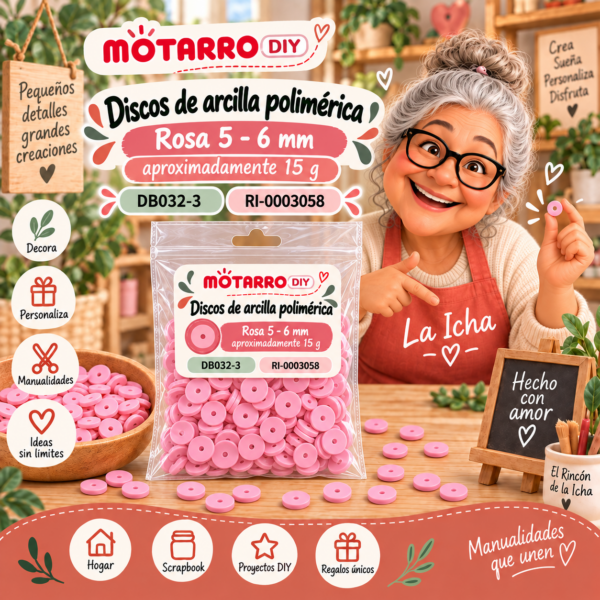 ri-0003058-db032-3 Discos de arcilla polimérica – Rosa 5 – 6 mm – aproximadamente 15 g