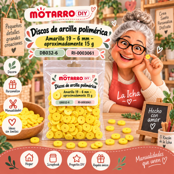 Discos de arcilla polimérica – Amarillo 19 – 6 mm – aproximadamente 15 g