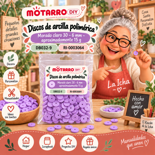 Discos de arcilla polimérica – Morado claro 30 – 6 mm – aproximadamente 15 g